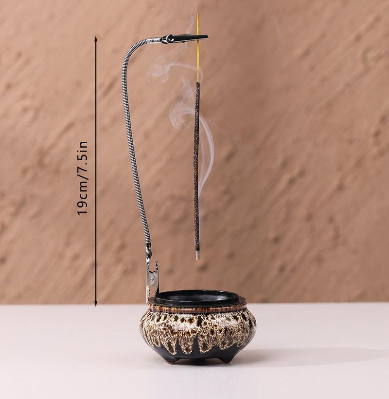 LamDawn Incense Burner with Calabash Incense Stick Holder - Porcelain Charcoal Censer for Use with Resin Granular Powder Cone or Coil Incense (Fambe Gray) - Image 2